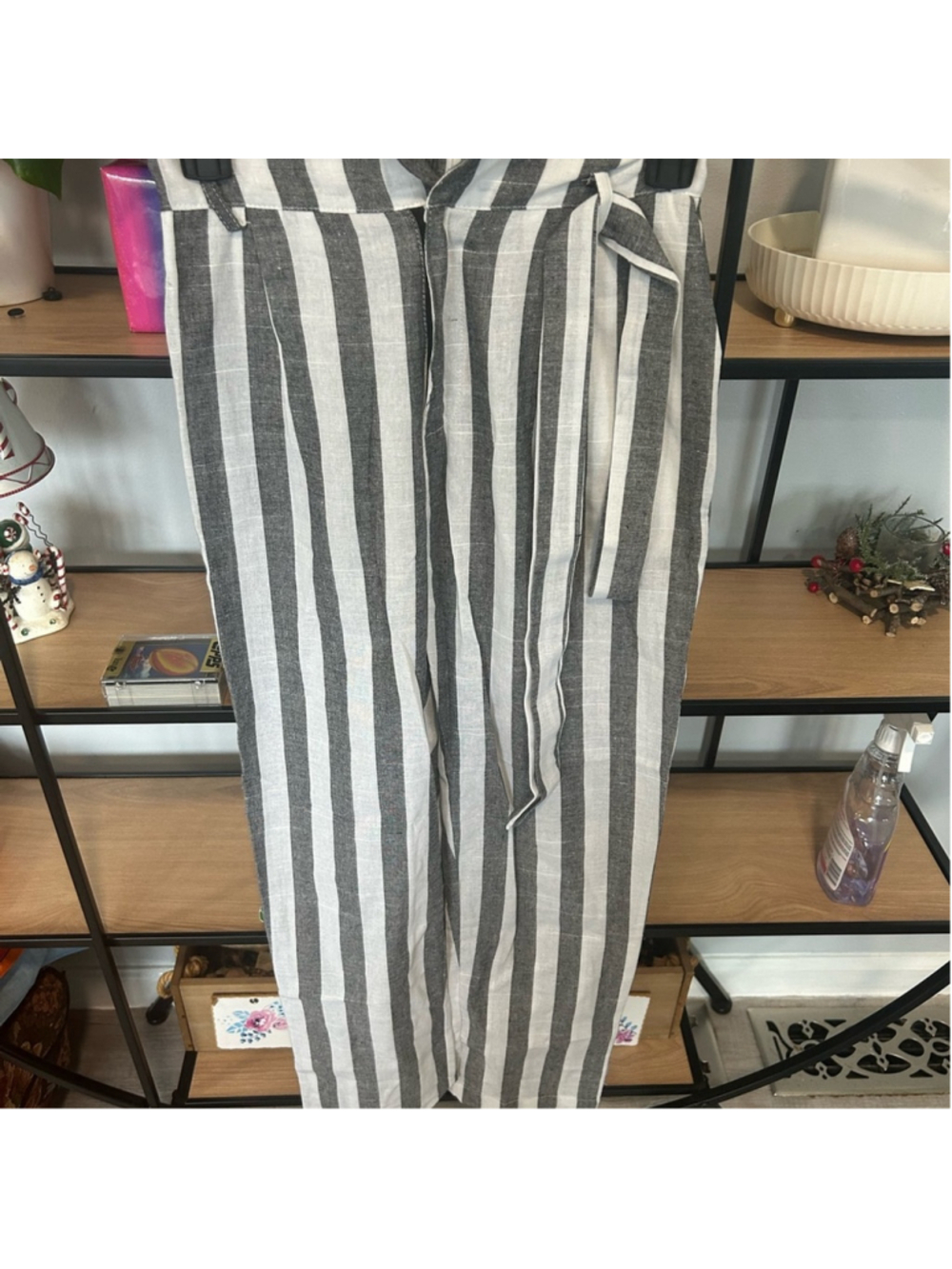 Striped Gray and White Women's Pants